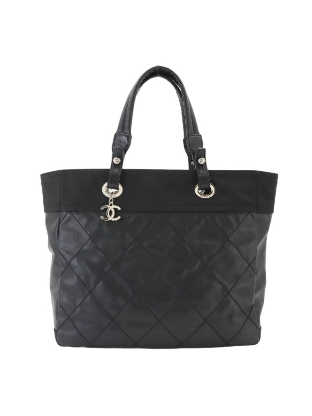 Chanel Paris Biarritz MM Tote Bag Canvas Nylon Black